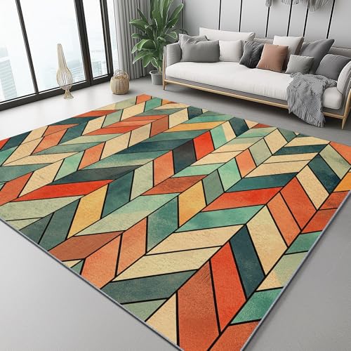 Teppich Fischgrät Geometrisch Vintage Teppich WohnzimmerModerner Kurzflor Schlafzimmer Waschbar rutschfest Design 180 x 250 cm für Esszimmer Büro Bereich Dekor Schwarz Grün Orange Teppich Fischgrät Geometrisch Vintage Teppich WohnzimmerModerner Kurzflor Schlafzimmer Waschbar rutschfest Design 180 x 250 cm für Esszimmer Büro Bereich Dekor Schwarz Grün Orange von Generic