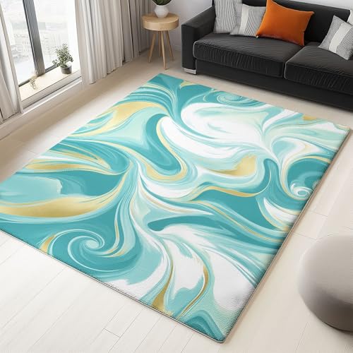 Teppich Flanell 120 X 170 cm Leichter Luxus Goldmuster Marmor Design, Kurzflor & Flauschig, Waschbar, rutschfest, Weich & Hautfreundlich, Teppich Für Schlafzimmer, Esszimmer, Wohnzimmer, Cyan Gold Teppich Flanell 120 X 170 cm Leichter Luxus Goldmuster Marmor Design, Kurzflor & Flauschig, Waschbar, rutschfest, Weich & Hautfreundlich, Teppich Für Schlafzimmer, Esszimmer, Wohnzimmer, Cyan Gold von Generic