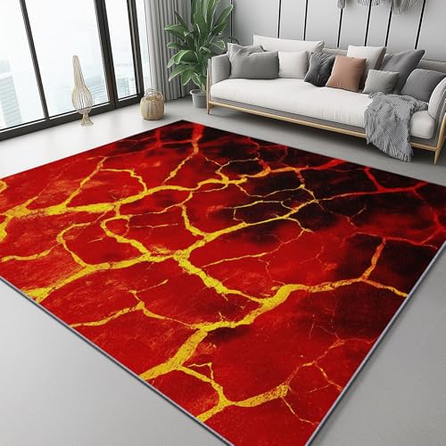 Teppich Flanell 140 X 200 cm Natur Riss Lava Design, Kurzflor & Flauschig, Waschbar, rutschfest, Weich & Hautfreundlich, Teppich Für Schlafzimmer, Esszimmer, Wohnzimmer, Rot Gelb Teppich Flanell 140 X 200 cm Natur Riss Lava Design, Kurzflor & Flauschig, Waschbar, rutschfest, Weich & Hautfreundlich, Teppich Für Schlafzimmer, Esszimmer, Wohnzimmer, Rot Gelb von Generic