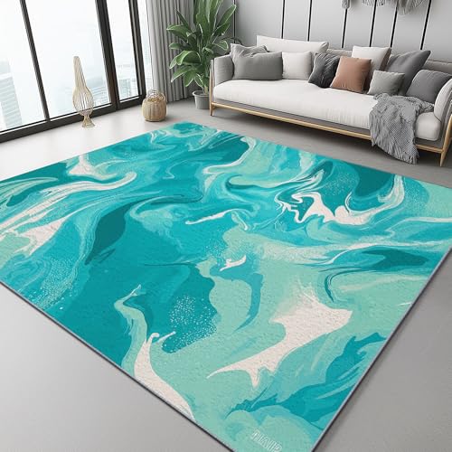 Teppich Flanell 160 X 230 cm Abstrakt Flecken Wellen Design, Kurzflor & Flauschig, Waschbar, rutschfest, Weich & Hautfreundlich, Teppich Für Schlafzimmer, Esszimmer, Wohnzimmer, Cyan Weiß Teppich Flanell 160 X 230 cm Abstrakt Flecken Wellen Design, Kurzflor & Flauschig, Waschbar, rutschfest, Weich & Hautfreundlich, Teppich Für Schlafzimmer, Esszimmer, Wohnzimmer, Cyan Weiß von Generic