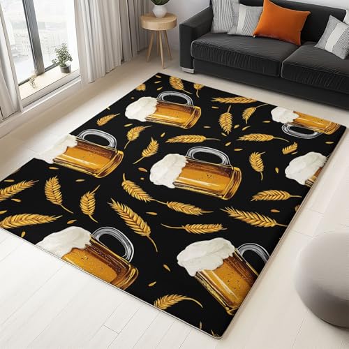 Teppich Flanell 160 X 230 cm Lässiger Stil Weizenähren Bierkrug Design, Kurzflor & Flauschig Waschbar rutschfest Weich & Hautfreundlich, Teppich Für Schlafzimmer Esszimmer Wohnzimmer, Schwarz Gold Teppich Flanell 160 X 230 cm Lässiger Stil Weizenähren Bierkrug Design, Kurzflor & Flauschig Waschbar rutschfest Weich & Hautfreundlich, Teppich Für Schlafzimmer Esszimmer Wohnzimmer, Schwarz Gold von Generic