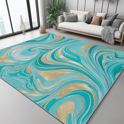 Teppich Flanell 160 X 230 cm Leichter Luxus Goldmuster Marmor Design, Kurzflor & Flauschig, Waschbar, rutschfest, Weich & Hautfreundlich, Teppich Für Schlafzimmer, Esszimmer, Wohnzimmer, Blaugrün Teppich Flanell 160 X 230 cm Leichter Luxus Goldmuster Marmor Design, Kurzflor & Flauschig, Waschbar, rutschfest, Weich & Hautfreundlich, Teppich Für Schlafzimmer, Esszimmer, Wohnzimmer, Blaugrün von Generic