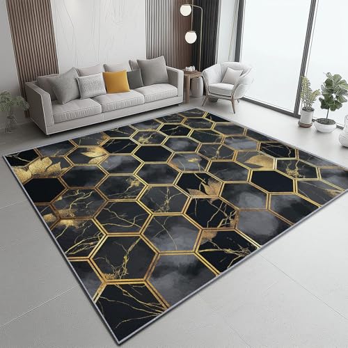 Teppich Flanell 50 X 80 cm Geometrisch Marmorstruktur Sechsecke Design, Kurzflor & Flauschig Waschbar rutschfest Weich & Hautfreundlich, Teppich Für Schlafzimmer Esszimmer Wohnzimmer, Schwarz Gold Teppich Flanell 50 X 80 cm Geometrisch Marmorstruktur Sechsecke Design, Kurzflor & Flauschig Waschbar rutschfest Weich & Hautfreundlich, Teppich Für Schlafzimmer Esszimmer Wohnzimmer, Schwarz Gold von Generic