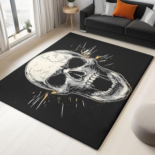 Teppich Flanell 50 X 80 cm Gotischer Stil Textur Totenkopf Design, Kurzflor & Flauschig Waschbar rutschfest Weich & Hautfreundlich, Teppich Für Schlafzimmer Esszimmer Wohnzimmer, Schwarz Beige von Generic