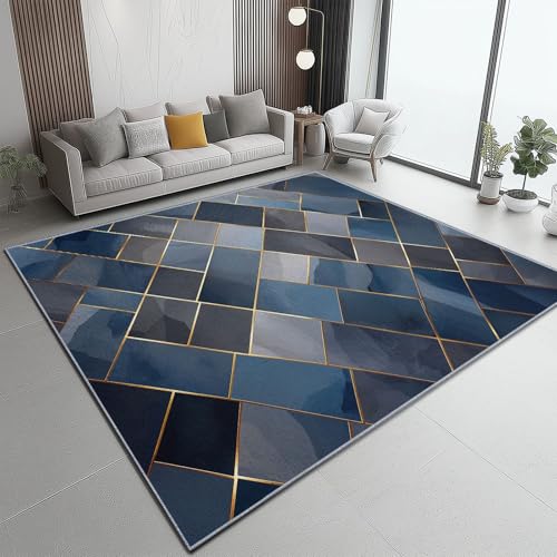 Teppich Flanell 50 X 80 cm Modern Marmor Geometrische Formen Design, Kurzflor & Flauschig Waschbar rutschfest Weich & Hautfreundlich, Teppich Für Schlafzimmer Esszimmer Wohnzimmer, Blau Gold von Generic