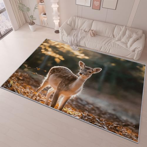 Teppich Flanell 60 X 90 cm Natur Hirsch Gefallene Blätter Design, Kurzflor & Flauschig, Waschbar, rutschfest, Weich & Hautfreundlich, Teppich Für Schlafzimmer, Esszimmer, Wohnzimmer, Braun Gold Teppich Flanell 60 X 90 cm Natur Hirsch Gefallene Blätter Design, Kurzflor & Flauschig, Waschbar, rutschfest, Weich & Hautfreundlich, Teppich Für Schlafzimmer, Esszimmer, Wohnzimmer, Braun Gold von Generic