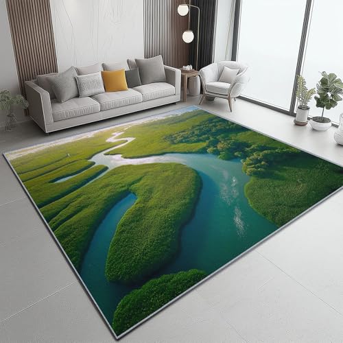 Teppich Flanell 80 X 150 cm Natur Fluss Feuchtgebiet Design, Kurzflor & Flauschig Waschbar rutschfest Weich & Hautfreundlich, Teppich Für Schlafzimmer Esszimmer Wohnzimmer, Grün Blau Teppich Flanell 80 X 150 cm Natur Fluss Feuchtgebiet Design, Kurzflor & Flauschig Waschbar rutschfest Weich & Hautfreundlich, Teppich Für Schlafzimmer Esszimmer Wohnzimmer, Grün Blau von Generic