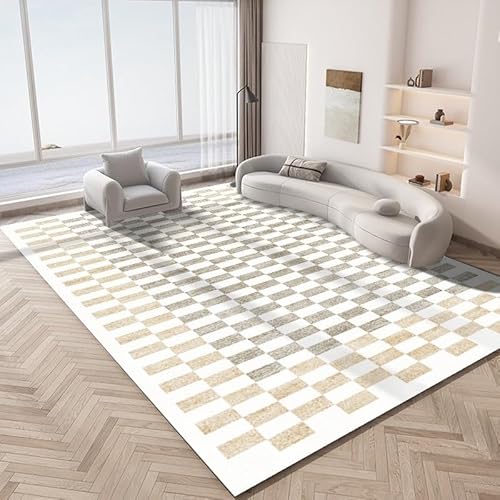 Teppich Für Wohnzimmer, Moderne Baumwolle Gewebt Große Schachteppiche Für Schlafzimmer, Niedrige Stapel Waschbarer Teppich Für Kinder Zimmer(Beige,180x280cm) von Generic