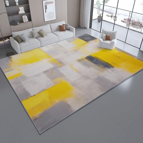 Teppich Geometrischmoderneinfach weicher Kurzflor,für Wohnzimmer, Schlafzimmer,Antibakteriell Antirutschunterlage Klassische und Gelb-Grau Bedruckt 90 x 150 cm von Generic