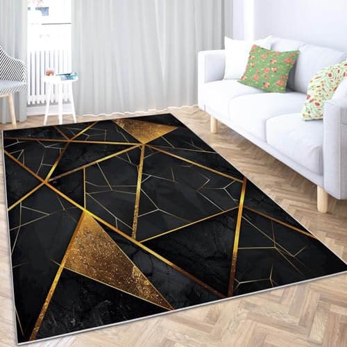 Teppich Goldene Geometrie 80x150 cm Wohnzimmer Teppich Schlafzimmer Teppich Modern Waschbarer Kurzflor Teppiche rutschfest Flauschig Weiche Teppiche von Generic