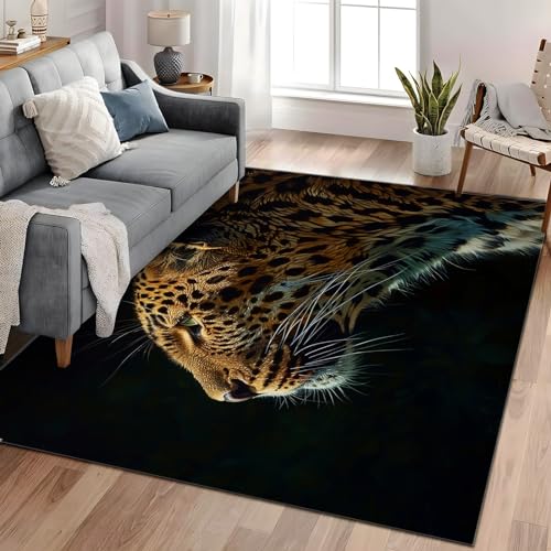 Teppich Goldener Leopard 80x150 cm Dekoration Schlafzimmer Kinderzimmer Wohnzimmer, Modern rutschfest Waschbar Flanell Kinderteppiche Fußmatten von Generic