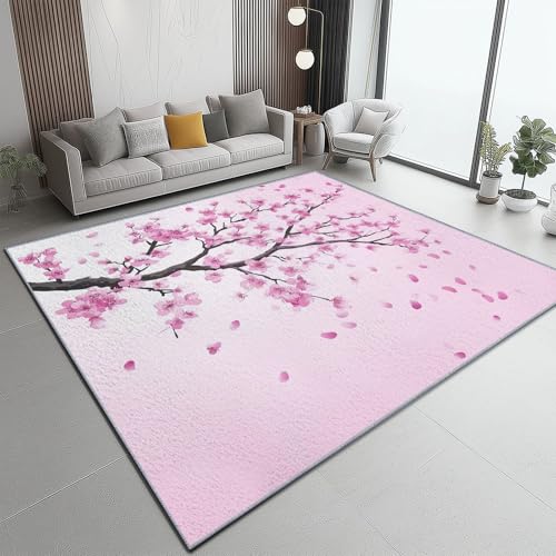 Teppich Kirschzweige nach japanischer Art frisch Teppich WohnzimmerModerner Kurzflor Schlafzimmer Waschbar rutschfest Design 140 x 200 cm für Esszimmer Büro Bereich Dekor Schwarz Rosa Blütenblätter Teppich Kirschzweige nach japanischer Art frisch Teppich WohnzimmerModerner Kurzflor Schlafzimmer Waschbar rutschfest Design 140 x 200 cm für Esszimmer Büro Bereich Dekor Schwarz Rosa Blütenblätter von Generic