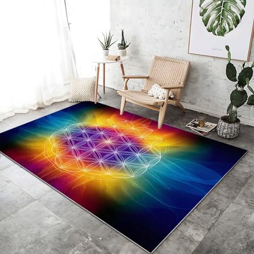 Teppich Kurzflor, Waschbar Weich Teppich für Wohnzimmer Schlafzimmer Esszimmer, Teppiche Abstrakte Geometrische Blume des Lebens Muster Bunt, 120 x 180 cm von Generic