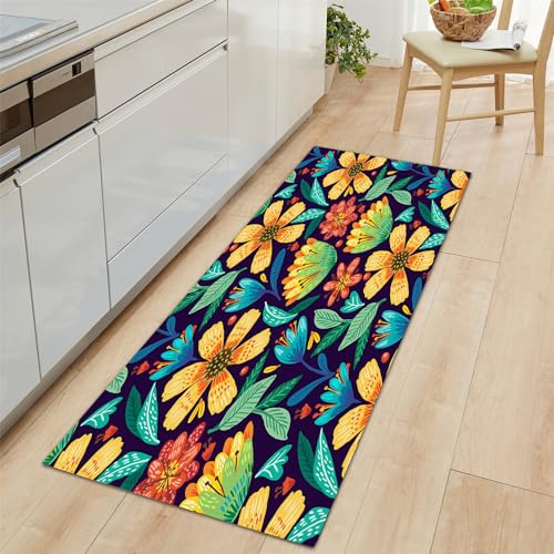 Teppich Läufer 60x150cm rutschfest Küchenteppich Bunt, Blumenpflanze Teppich Läufer, Küchenteppich Läufer Fußmatte Lang Flur Teppich Waschbar von Generic