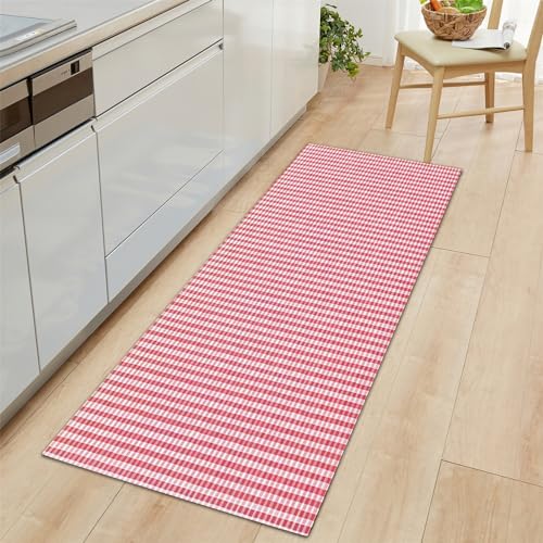 Teppich Läufer 60x150cm rutschfest Küchenteppich Rosa, Gestreiftes Kariertes Plaid Teppich Läufer, Küchenteppich Läufer Fußmatte Lang Flur Teppich Waschbar von Generic