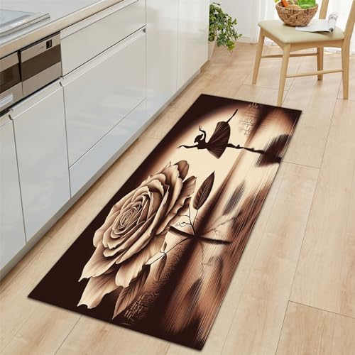 Teppich Läufer Ballerina-Mädchen-Blumen Rutschfestes Küchenmatten 60x180 cm, Braun Teppiche Waschbare Gummiunterlage Fußmatte, Mikrofaser Eingangsbereich Flur Teppich Teppich Läufer Ballerina-Mädchen-Blumen Rutschfestes Küchenmatten 60x180 cm, Braun Teppiche Waschbare Gummiunterlage Fußmatte, Mikrofaser Eingangsbereich Flur Teppich von Generic