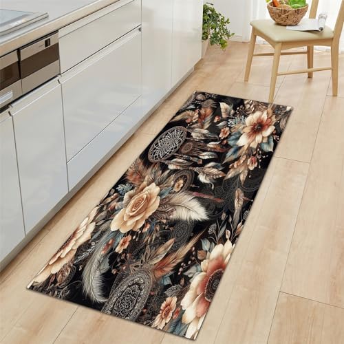 Teppich Läufer Böhmischer Blumentraumfänger Rutschfestes Küchenmatten 60x180 cm, Braun Teppiche Waschbare Gummiunterlage Fußmatte, Mikrofaser Eingangsbereich Flur Teppich von Generic