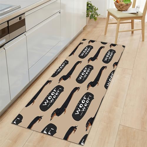 Teppich Läufer Dackel Tier Hund Rutschfestes Küchenmatten 60x150cm, Braun Teppiche Waschbare Gummiunterlage Fußmatte, Mikrofaser Eingangsbereich Flur Teppich von Generic