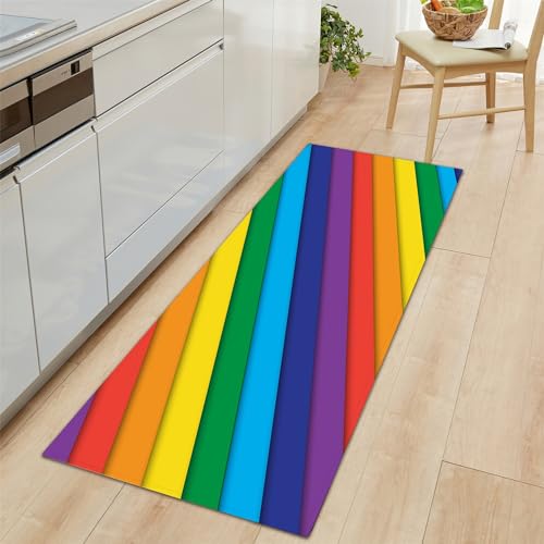 Teppich Läufer Flur rutschfest Teppich Läufer 50x140cm, Regenbogenstreifen Teppich Waschbar Bunt Teppichläufer Flur Läufer Teppich für Flur, Küche, Schlafzimmer von Generic
