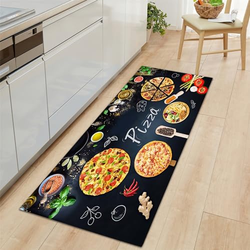 Teppich Läufer Gourmet-Pizza Rutschfestes Küchenmatten 60x150cm, Bunt Teppiche Waschbare Gummiunterlage Fußmatte, Mikrofaser Eingangsbereich Flur Teppich von Generic