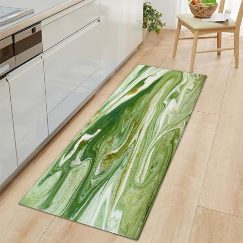 Teppich Läufer Leichte Luxuriöse Marmorstruktur Rutschfestes Küchenmatten 60x180cm, Grün Teppiche Waschbare Gummiunterlage Fußmatte, Mikrofaser Eingangsbereich Flur Teppich von Generic