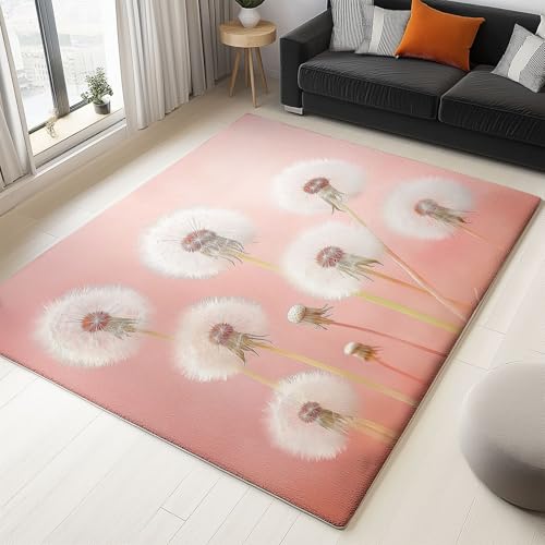Teppich Minimalistischer Impressionismus Löwenzahn kurzfloriger bedruckter, saugfähig und rutschfest, weiche Fußmatte Weiß Rosa für Küche Bad Schlafzimmer, Büro 120 x 170 cm Teppich Minimalistischer Impressionismus Löwenzahn kurzfloriger bedruckter, saugfähig und rutschfest, weiche Fußmatte Weiß Rosa für Küche Bad Schlafzimmer, Büro 120 x 170 cm von Generic