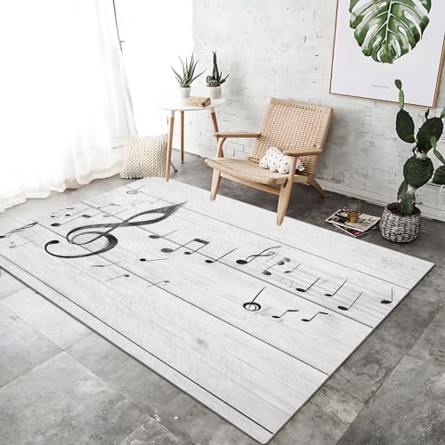 Teppich Modern Schlicht Musiknoten Thema für Wohnzimmer Esszimmer Schmücken, Waschbar Superfeiner Kaschmir Schlafzimmer Großer Teppich mit Rutschfester Rückseite 100 x 150 cm, Grau von Generic