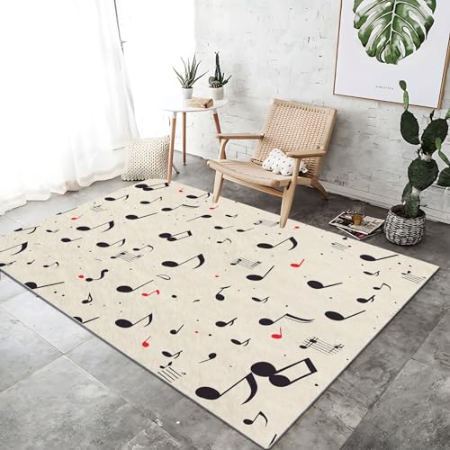 Teppich Moderner Bett für Schlafzimmer 160 x 230 cm Noten Musik Minimalismus Linien Waschbarer Kurzflor Weicher rutschfest Teppiche für Wohnzimmer Büro Bereich Esszimmer Küche, Schwarz Rot Teppich Moderner Bett für Schlafzimmer 160 x 230 cm Noten Musik Minimalismus Linien Waschbarer Kurzflor Weicher rutschfest Teppiche für Wohnzimmer Büro Bereich Esszimmer Küche, Schwarz Rot von Generic