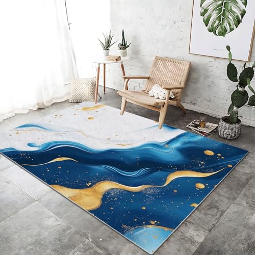 Teppich Moderner Bett für Schlafzimmer 50 x 80 cm Fließend Textur Modern Marmor Waschbarer Kurzflor Weicher rutschfest Teppiche für Wohnzimmer Büro Bereich Esszimmer Küche, Blau Gold Teppich Moderner Bett für Schlafzimmer 50 x 80 cm Fließend Textur Modern Marmor Waschbarer Kurzflor Weicher rutschfest Teppiche für Wohnzimmer Büro Bereich Esszimmer Küche, Blau Gold von Generic