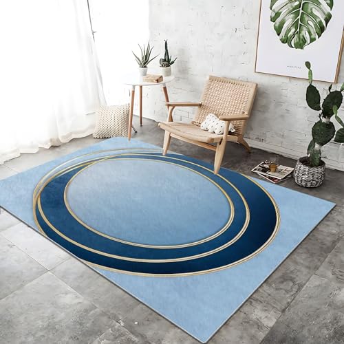 Teppich Moderner Bett für Schlafzimmer 50 x 80 cm Ring Modern Geometrisch Waschbarer Kurzflor Weicher rutschfest Teppiche für Wohnzimmer Büro Bereich Esszimmer Küche, Gold Blau Teppich Moderner Bett für Schlafzimmer 50 x 80 cm Ring Modern Geometrisch Waschbarer Kurzflor Weicher rutschfest Teppiche für Wohnzimmer Büro Bereich Esszimmer Küche, Gold Blau von Generic