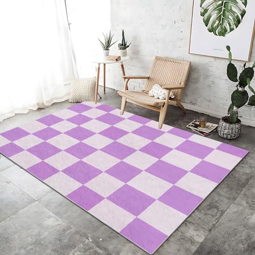 Teppich Moderner Bett für Schlafzimmer 50 x 80 cm Traditionell Kariert Geometrisch Farbblöcke Waschbarer Kurzflor Weicher rutschfest Teppiche für Wohnzimmer Esszimmer Küche, Lila Hellviolett Teppich Moderner Bett für Schlafzimmer 50 x 80 cm Traditionell Kariert Geometrisch Farbblöcke Waschbarer Kurzflor Weicher rutschfest Teppiche für Wohnzimmer Esszimmer Küche, Lila Hellviolett von Generic