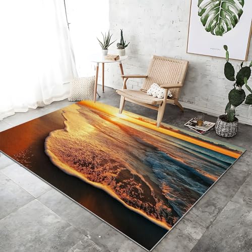 Teppich Moderner Bett für Schlafzimmer 60 x 110 cm Fotografie Tropisch Wellen Strand Waschbarer Kurzflor Weicher rutschfest Teppiche für Wohnzimmer Büro Bereich Esszimmer Küche, Orange Blau Teppich Moderner Bett für Schlafzimmer 60 x 110 cm Fotografie Tropisch Wellen Strand Waschbarer Kurzflor Weicher rutschfest Teppiche für Wohnzimmer Büro Bereich Esszimmer Küche, Orange Blau von Generic