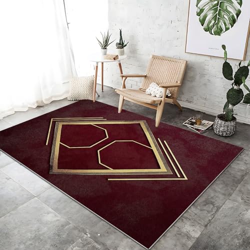 Teppich Moderner Bett für Schlafzimmer 60 x 110 cm Geometrische Linien Moderner Rahmen Waschbarer Kurzflor Weicher rutschfest Teppiche für Wohnzimmer Büro Bereich Esszimmer Küche, Gold Rot Teppich Moderner Bett für Schlafzimmer 60 x 110 cm Geometrische Linien Moderner Rahmen Waschbarer Kurzflor Weicher rutschfest Teppiche für Wohnzimmer Büro Bereich Esszimmer Küche, Gold Rot von Generic