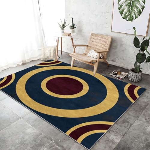 Teppich Moderner Bett für Schlafzimmer 60 x 110 cm Kreis Retro Ring Geometrisch Waschbarer Kurzflor Weicher rutschfest Teppiche für Wohnzimmer Büro Bereich Esszimmer Küche, Gold Blau Teppich Moderner Bett für Schlafzimmer 60 x 110 cm Kreis Retro Ring Geometrisch Waschbarer Kurzflor Weicher rutschfest Teppiche für Wohnzimmer Büro Bereich Esszimmer Küche, Gold Blau von Generic