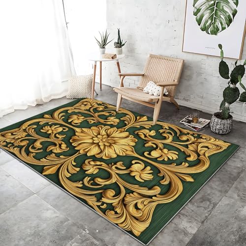 Teppich Moderner Bett für Schlafzimmer 60 x 110 cm Pflanzen Traditionell Floral Bordüre Waschbarer Kurzflor Weicher rutschfest Teppiche für Wohnzimmer Büro Bereich Esszimmer Küche, Gold Salbeigrün Teppich Moderner Bett für Schlafzimmer 60 x 110 cm Pflanzen Traditionell Floral Bordüre Waschbarer Kurzflor Weicher rutschfest Teppiche für Wohnzimmer Büro Bereich Esszimmer Küche, Gold Salbeigrün von Generic