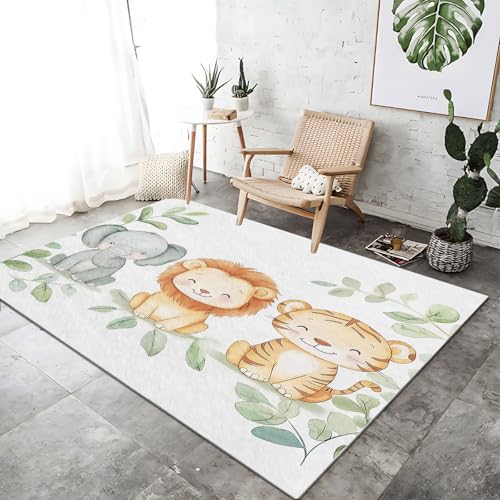 Teppich Moderner Bett für Schlafzimmer 60 x 110 cm Tiger Aquarell Löwe Elefant Blätter Waschbarer Kurzflor Weicher rutschfest Teppiche für Wohnzimmer Büro Bereich Esszimmer Küche, Grau Orange Teppich Moderner Bett für Schlafzimmer 60 x 110 cm Tiger Aquarell Löwe Elefant Blätter Waschbarer Kurzflor Weicher rutschfest Teppiche für Wohnzimmer Büro Bereich Esszimmer Küche, Grau Orange von Generic