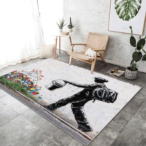 Teppich Moderner Bett für Schlafzimmer 80 x 150 cm Banksy Menschen Blumen Graffiti Waschbarer Kurzflor Weicher rutschfest Teppiche für Wohnzimmer Büro Bereich Esszimmer Küche, Schwarz Farbe Teppich Moderner Bett für Schlafzimmer 80 x 150 cm Banksy Menschen Blumen Graffiti Waschbarer Kurzflor Weicher rutschfest Teppiche für Wohnzimmer Büro Bereich Esszimmer Küche, Schwarz Farbe von Generic