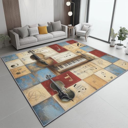 Teppich Musikcollage Musikkunststil Teppich WohnzimmerModerner Kurzflor Schlafzimmer Waschbar rutschfest Design 160 x 230 cm für Esszimmer Büro Bereich Dekor Schwarz Braun, Blau und Rot Teppich Musikcollage Musikkunststil Teppich WohnzimmerModerner Kurzflor Schlafzimmer Waschbar rutschfest Design 160 x 230 cm für Esszimmer Büro Bereich Dekor Schwarz Braun, Blau und Rot von Generic