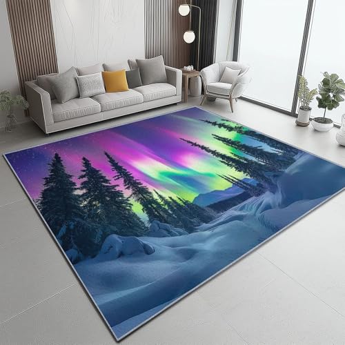 Teppich Natur Schneebedeckte Berge Polarlicht, 60 x 120 cm Weicher Waschbarer Teppiche für Wohnzimmer Esszimmer Büro Bereich Dekor, Bunt Rutschfester Kurzflor Teppich Teppich Natur Schneebedeckte Berge Polarlicht, 60 x 120 cm Weicher Waschbarer Teppiche für Wohnzimmer Esszimmer Büro Bereich Dekor, Bunt Rutschfester Kurzflor Teppich von Generic