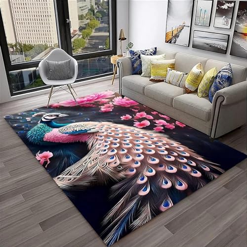 Teppich Pfauentiervögel Fußmatte 3D Gedruckter Teppich Bodenteppich Für Wohnzimmer Schlafzimmer Home Bar Decor Rugs 180 X 280 cm / 70.86" X 110.23" ， Schmutzabweisend - Leicht Zu Reinigen -7T3L-R2K9 von Generic