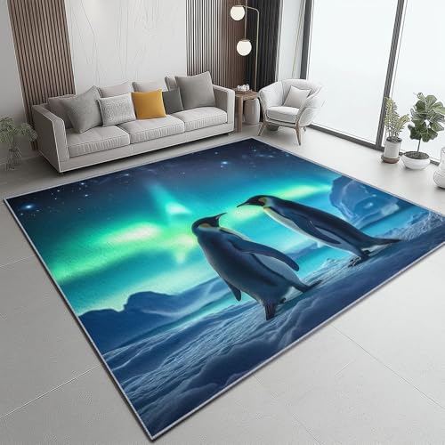 Teppich Pinguin Aurora Polar Landschaft Romantisch Teppich WohnzimmerModerner Kurzflor Schlafzimmer Waschbar rutschfest Design 120 x 180 cm für Esszimmer Büro Bereich Dekor Schwarz Blau Grün Teppich Pinguin Aurora Polar Landschaft Romantisch Teppich WohnzimmerModerner Kurzflor Schlafzimmer Waschbar rutschfest Design 120 x 180 cm für Esszimmer Büro Bereich Dekor Schwarz Blau Grün von Generic