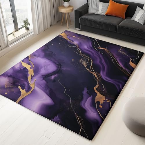 Teppich Rechteck Wohnzimmer Abstrakter fließender Marmor Design, mit Anti-Rutsch schmutzabweisend Geeignet Lila Schwarz, für Esszimmer, Schlafzimmer 80 x 150 cm von Generic