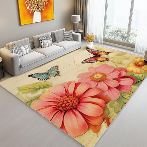 Teppich Retro Blumen Schmetterling Bedruckter Mikrofaser Waschbarer Kurzflor Wohnzimmerteppich 140 x 200 cm rutschfest Schlafzimmer Indoor-Dekorative Kind Teppiche Bunt Teppich Retro Blumen Schmetterling Bedruckter Mikrofaser Waschbarer Kurzflor Wohnzimmerteppich 140 x 200 cm rutschfest Schlafzimmer Indoor-Dekorative Kind Teppiche Bunt von Generic
