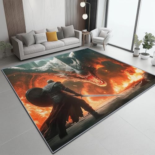 Teppich Ritter Kampf Drachen Fantasy Gothic Teppich WohnzimmerModerner Kurzflor Schlafzimmer Waschbar rutschfest Design 160 x 230 cm für Esszimmer Büro Bereich Dekor Schwarz Braun Rot Teppich Ritter Kampf Drachen Fantasy Gothic Teppich WohnzimmerModerner Kurzflor Schlafzimmer Waschbar rutschfest Design 160 x 230 cm für Esszimmer Büro Bereich Dekor Schwarz Braun Rot von Generic