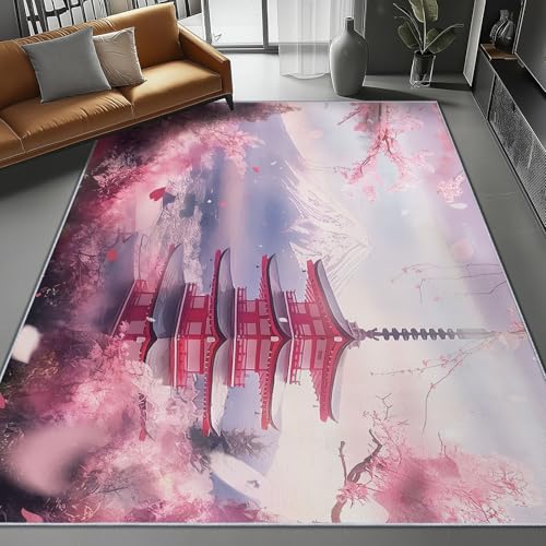 Teppich Rosa, Kinderteppich Wohnzimmerteppich Schlafzimmer Gedruckter weicher Flanell Teppich Anime Aquarell Pagode, Flur Spielzimmer Kinderzimmer 80 x 150 cm Teppich Rosa, Kinderteppich Wohnzimmerteppich Schlafzimmer Gedruckter weicher Flanell Teppich Anime Aquarell Pagode, Flur Spielzimmer Kinderzimmer 80 x 150 cm von Generic
