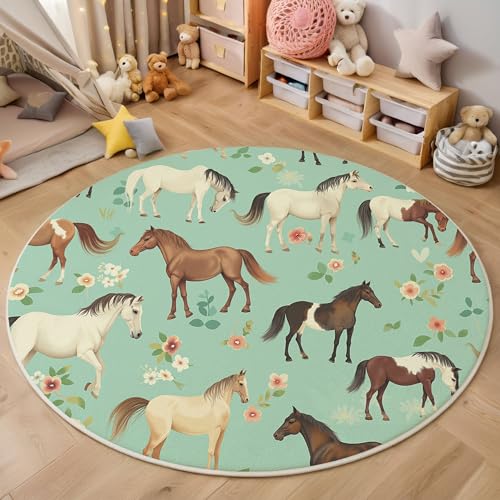 Teppich Rund, Innenbereich Teppich Abstraktes Pferd, 80 cm, Waschbar, rutschfest, Blumentiere, Für Wohnzimmer, Esszimmer, Schlafzimmer, Büro, Badezimmer, Blaugrün Teppich Rund, Innenbereich Teppich Abstraktes Pferd, 80 cm, Waschbar, rutschfest, Blumentiere, Für Wohnzimmer, Esszimmer, Schlafzimmer, Büro, Badezimmer, Blaugrün von Generic