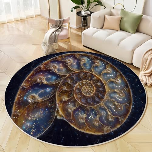Teppich Rund, Innenbereich Teppich Exquisiter Ammonit, 80 cm, Waschbar, rutschfest, Fantasy-Kunst, Für Wohnzimmer, Esszimmer, Schlafzimmer, Büro, Badezimmer, Dunkelblau von Generic
