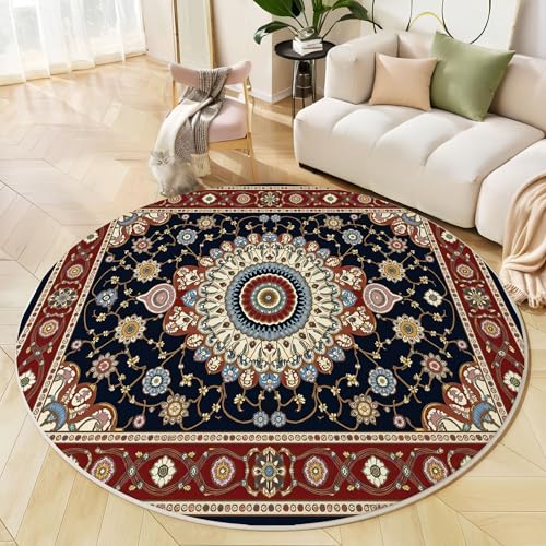 Teppich Rund, Innenbereich Teppich Mandala-Muster, 200 cm, Waschbar, rutschfest, Fantasy-Kunst, Für Wohnzimmer, Esszimmer, Schlafzimmer, Büro, Badezimmer, Dunkelblau Teppich Rund, Innenbereich Teppich Mandala-Muster, 200 cm, Waschbar, rutschfest, Fantasy-Kunst, Für Wohnzimmer, Esszimmer, Schlafzimmer, Büro, Badezimmer, Dunkelblau von Generic