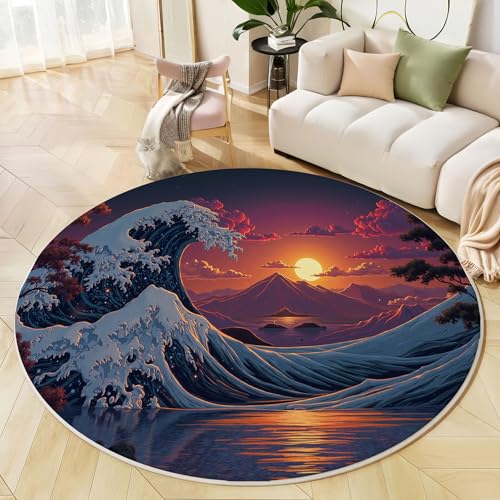 Teppich Rund, Innenbereich Teppich Riesige Wellen Im Meer, 200 cm, Waschbar, rutschfest, Japanischer Ukiyo-E-Stil, Für Wohnzimmer, Esszimmer, Schlafzimmer, Büro, Badezimmer, Gemischte Farben Teppich Rund, Innenbereich Teppich Riesige Wellen Im Meer, 200 cm, Waschbar, rutschfest, Japanischer Ukiyo-E-Stil, Für Wohnzimmer, Esszimmer, Schlafzimmer, Büro, Badezimmer, Gemischte Farben von Generic