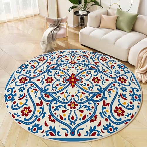 Teppich Rund, Innenbereich Teppich Traditionelle Muster, 200 cm, Waschbar, rutschfest, Blumen, Reben, Für Wohnzimmer, Esszimmer, Schlafzimmer, Büro, Badezimmer, Blau Teppich Rund, Innenbereich Teppich Traditionelle Muster, 200 cm, Waschbar, rutschfest, Blumen, Reben, Für Wohnzimmer, Esszimmer, Schlafzimmer, Büro, Badezimmer, Blau von Generic